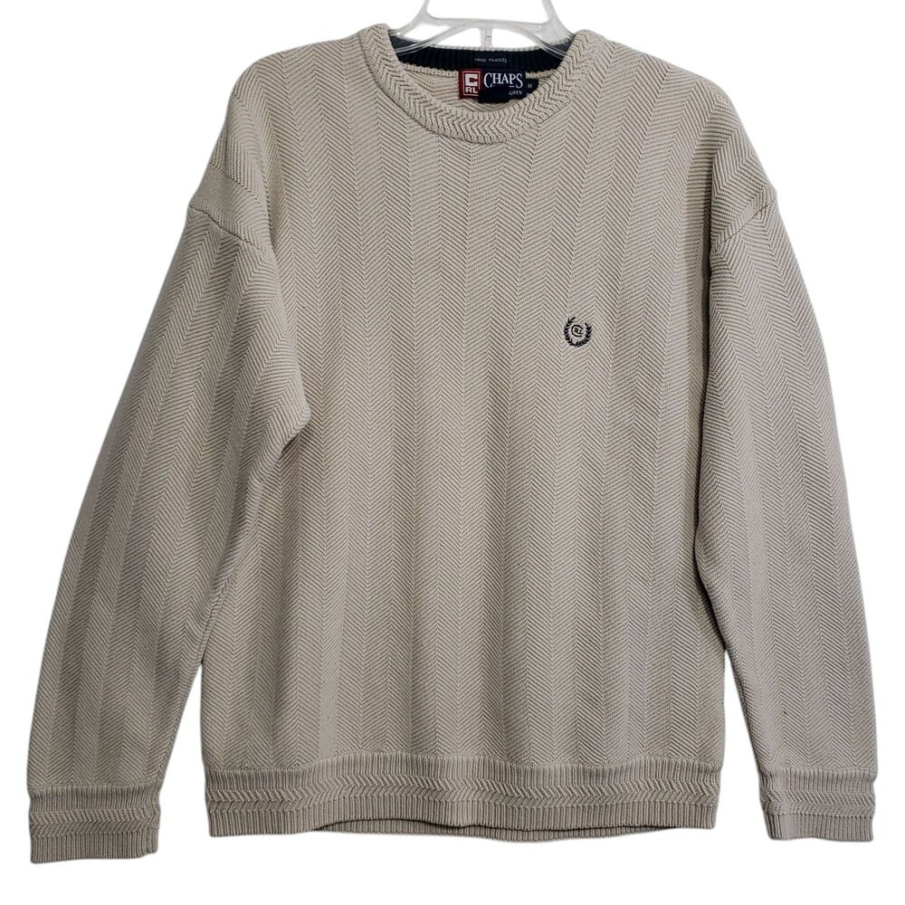 Chaps Ralph Lauren Men's Medium Hand Framed Crewneck Beige Sweater